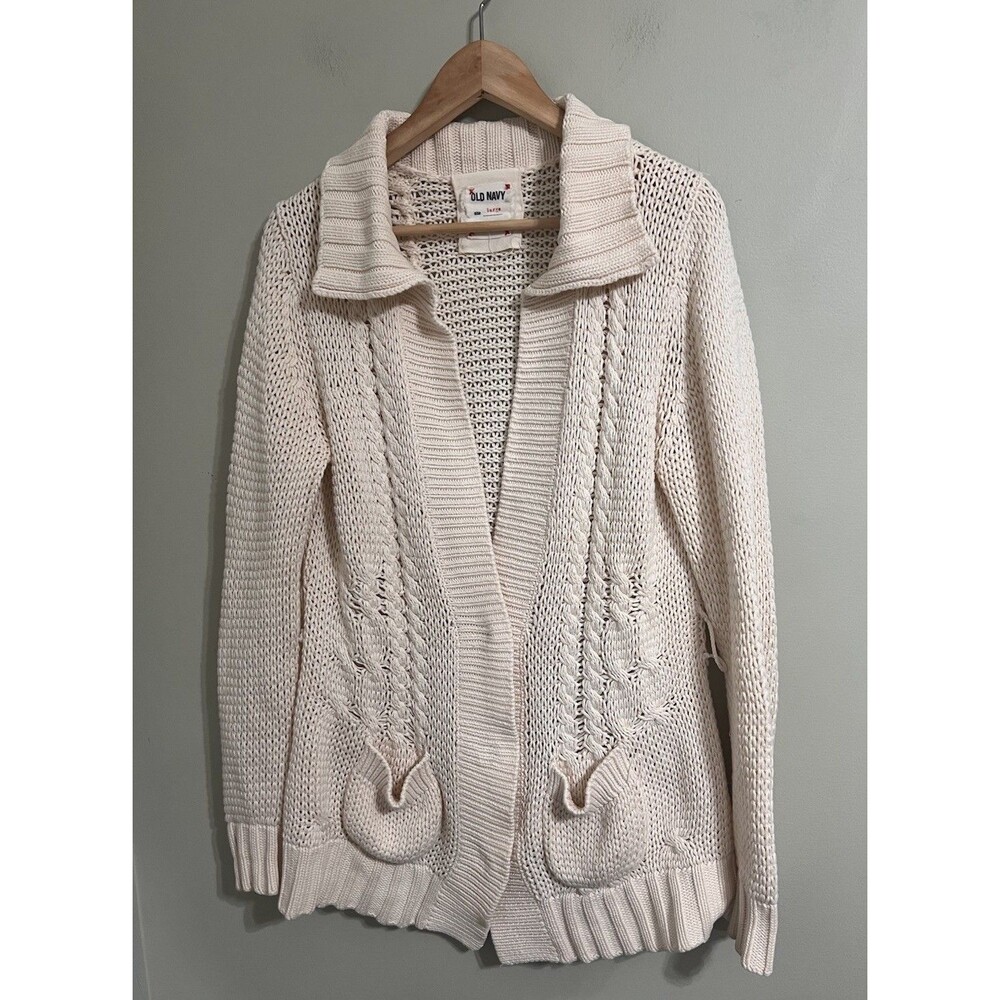 Vintage Old Navy Open Knitted  Ivory Women Cardigan Snapped Front Size Large